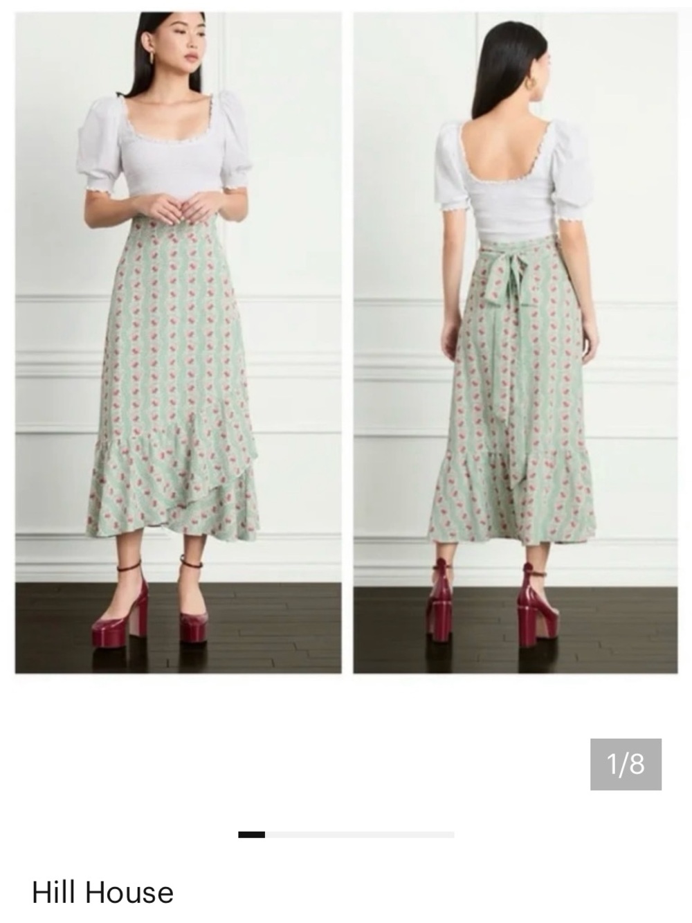 Hill House Mint Green Mirabel Floral Wrap Skirt with Pink Floral Print XS crepe
